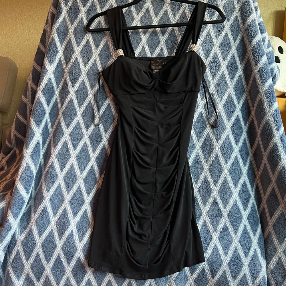 Love Tease Black Mini Dress with Silver Accents